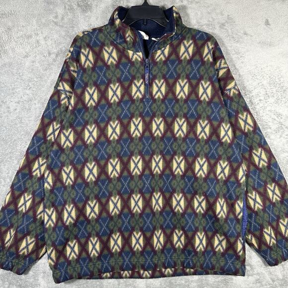VINTAGE 90s Bugle Boy Pullover Men's XL Geometric Pattern Fleece Fall Outdoors - Picture 1 of 6
